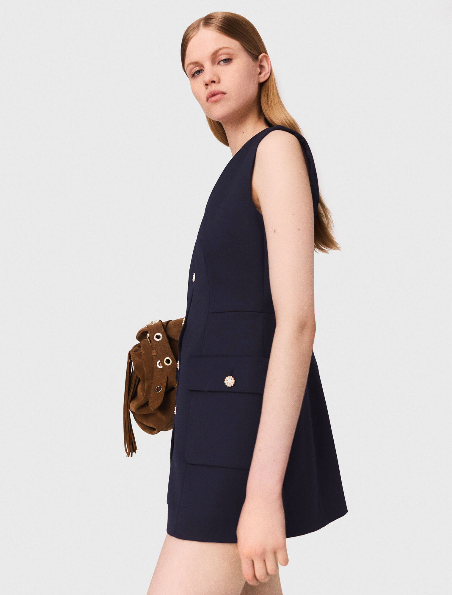 Robe trompe-l'œil en laine mélangée