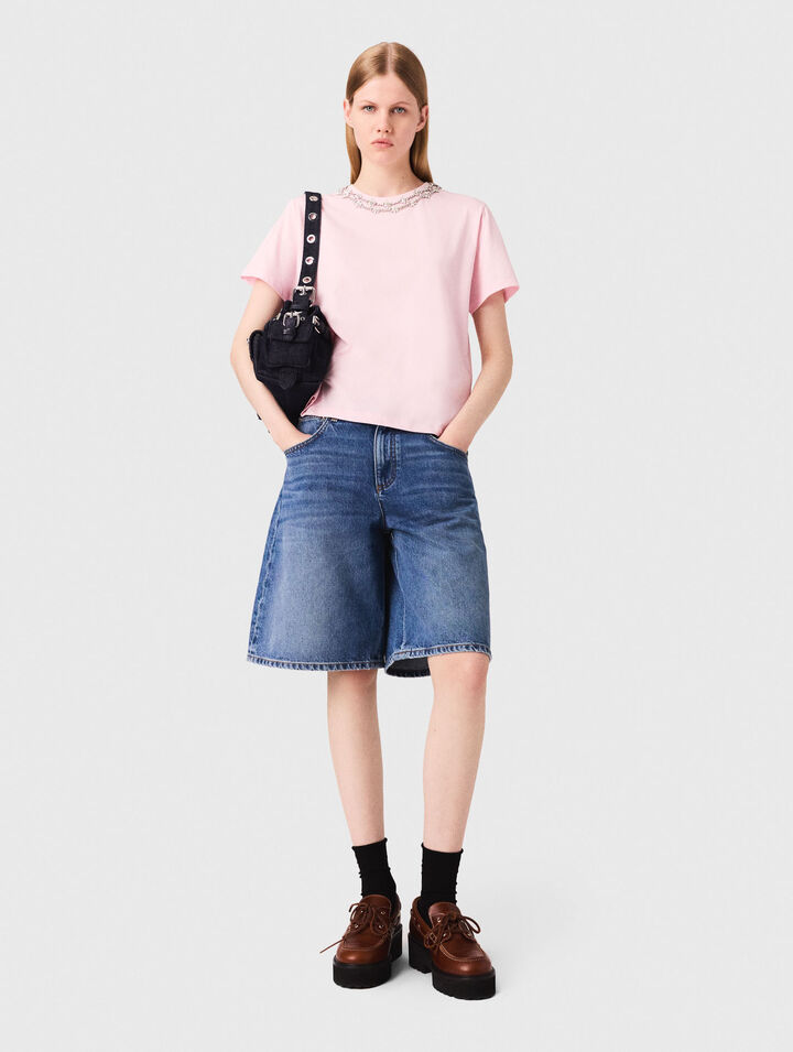 Tee-shirt manches courtes col bijou