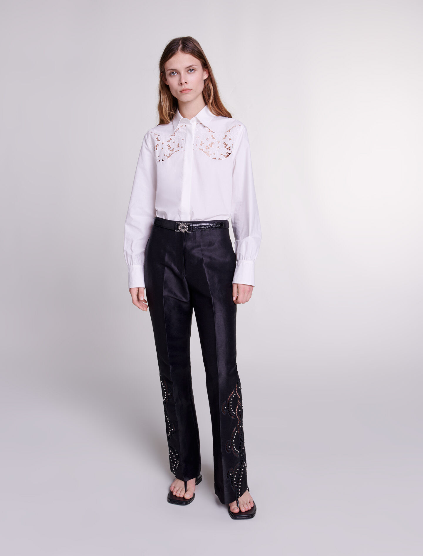 Pantalon evase ajoure Pantalons taille haute Maje