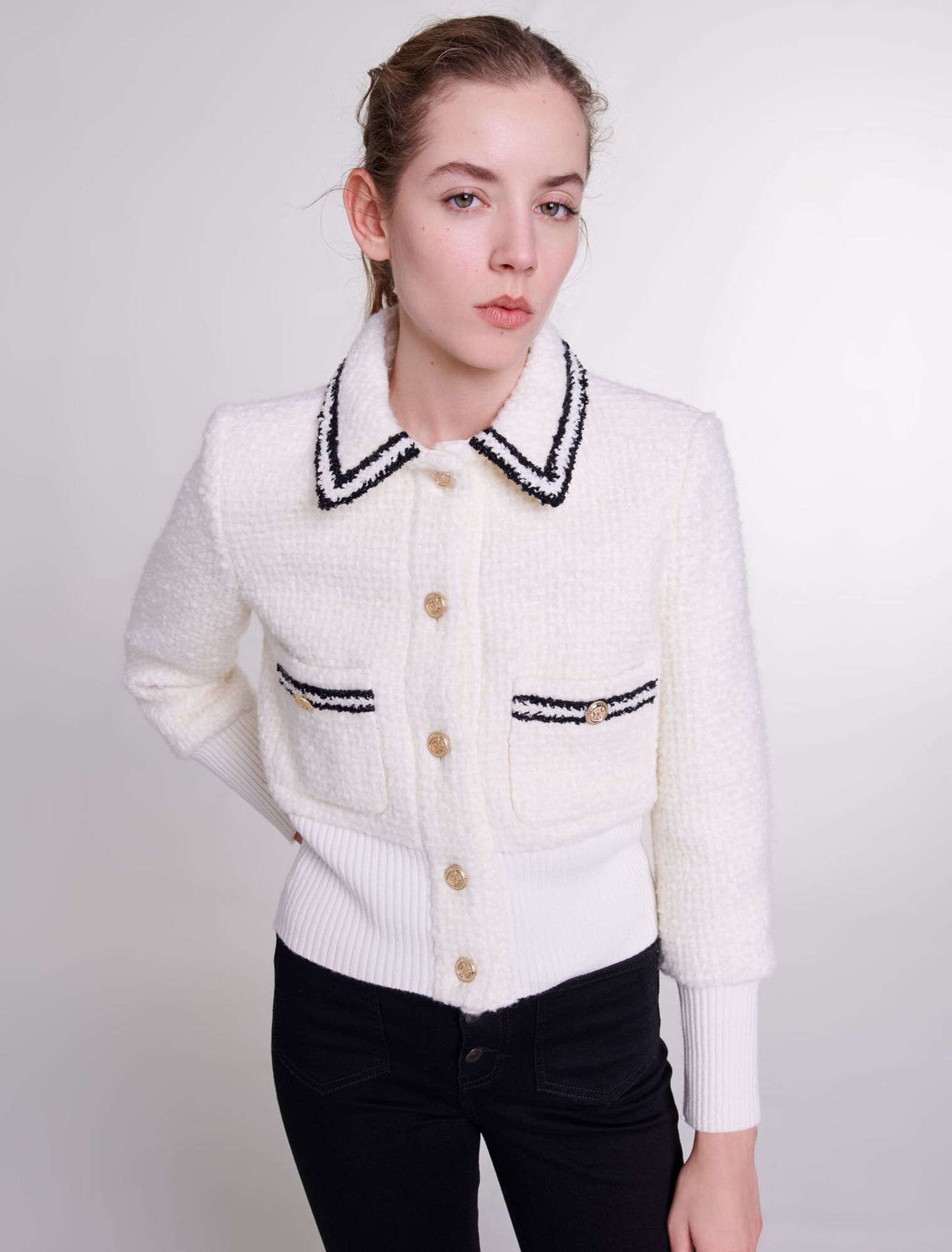 Blouson façon tweed contrasté