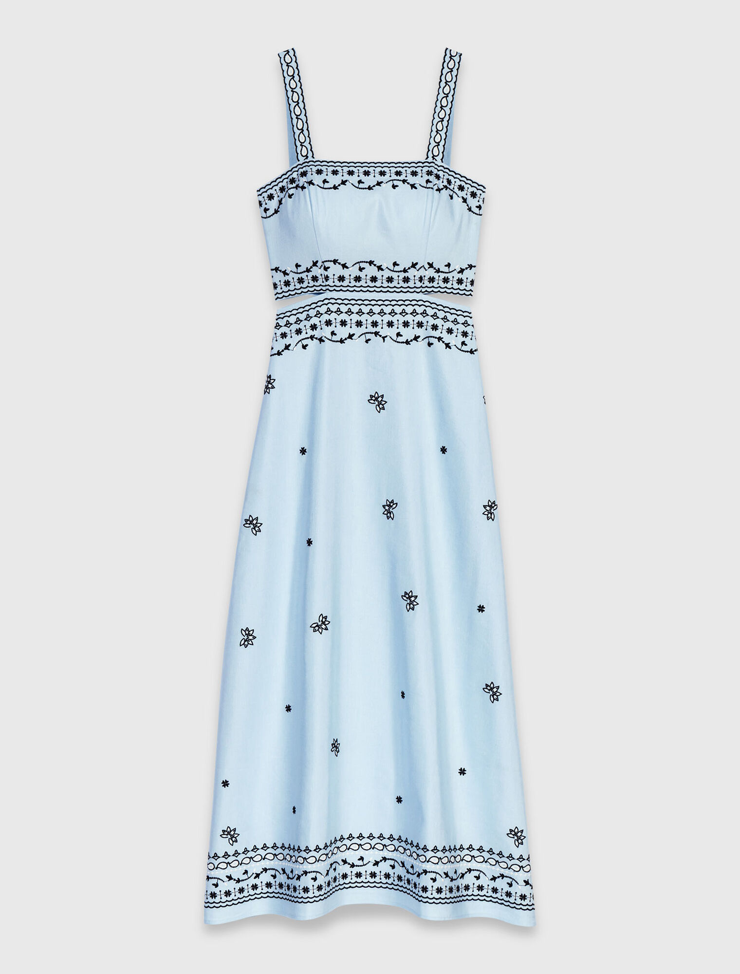 Robe longue brod&eacute;e en lin m&eacute;lang&eacute;