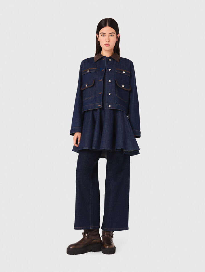 Veste en denim et col en faux cuir
