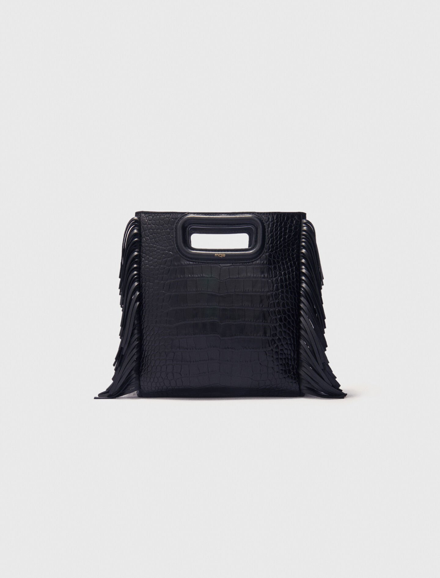 Sac M en cuir effet croco noir gris pour femme Maje