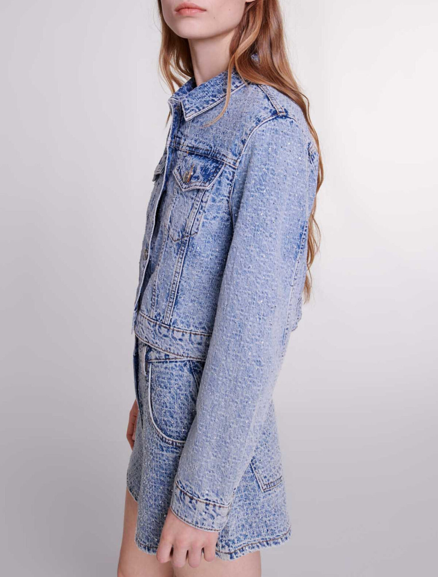 Short en jean jacquard et strass