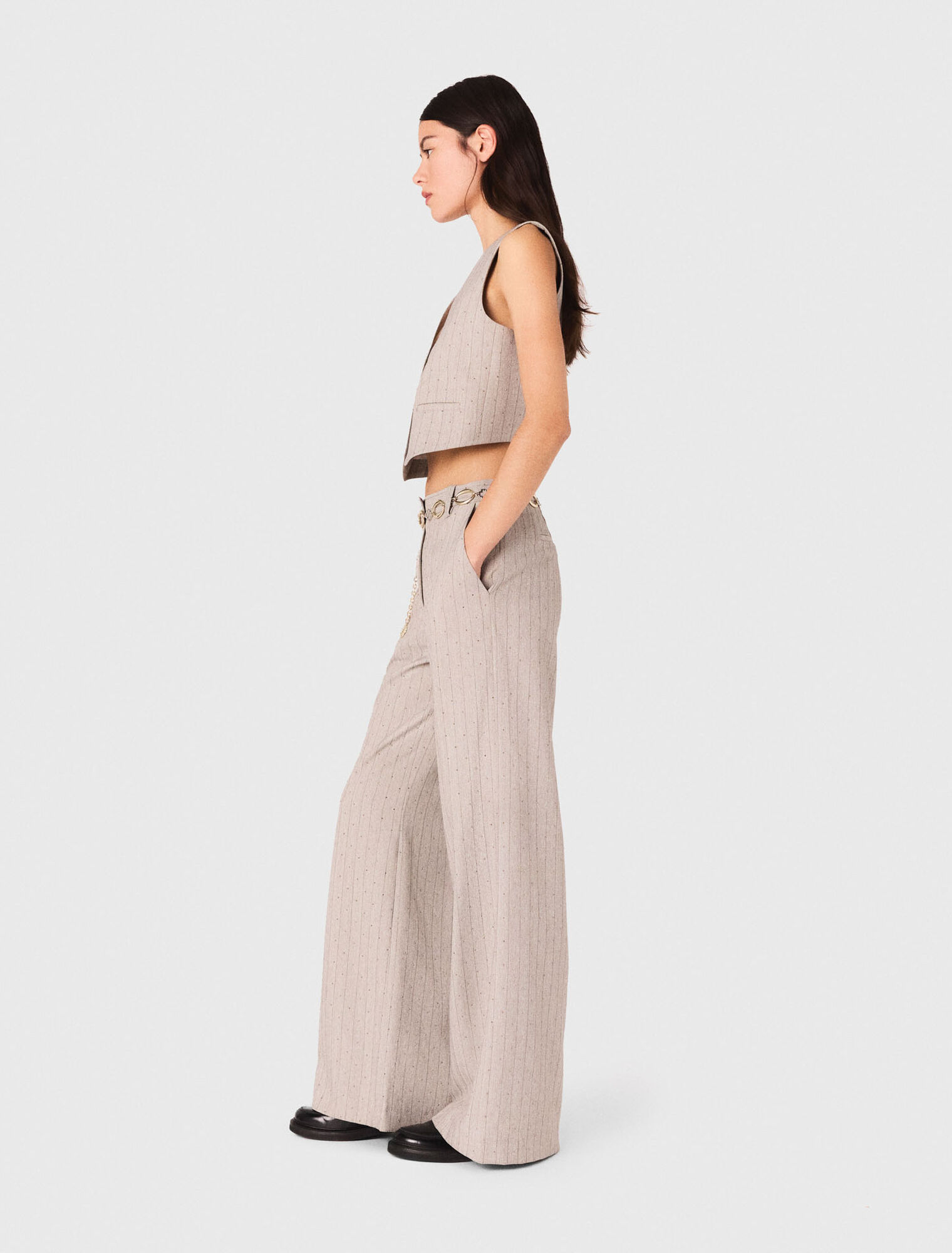Pantalon tailleur à strass