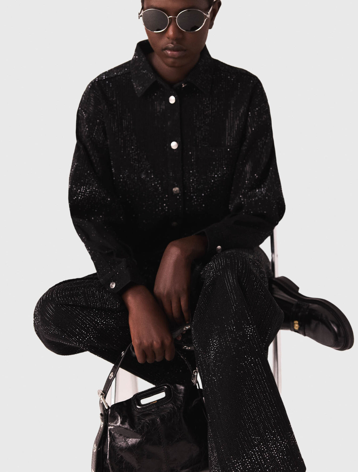 Chemise en denim strassée
