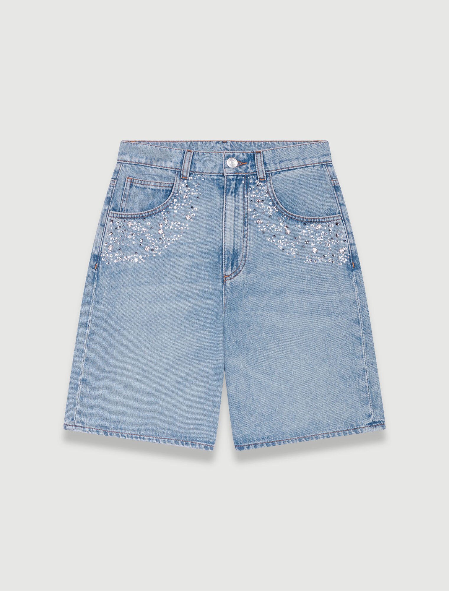 Short évasé en denim à strass
