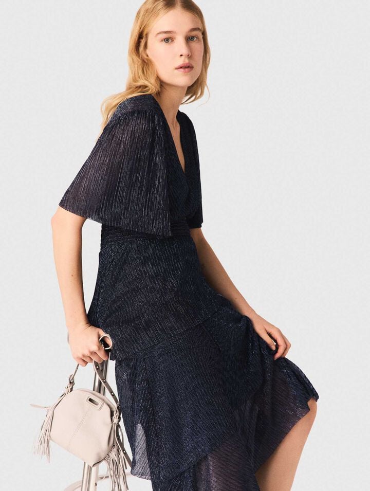 Robe mi-longue &agrave; volants m&eacute;talis&eacute;e