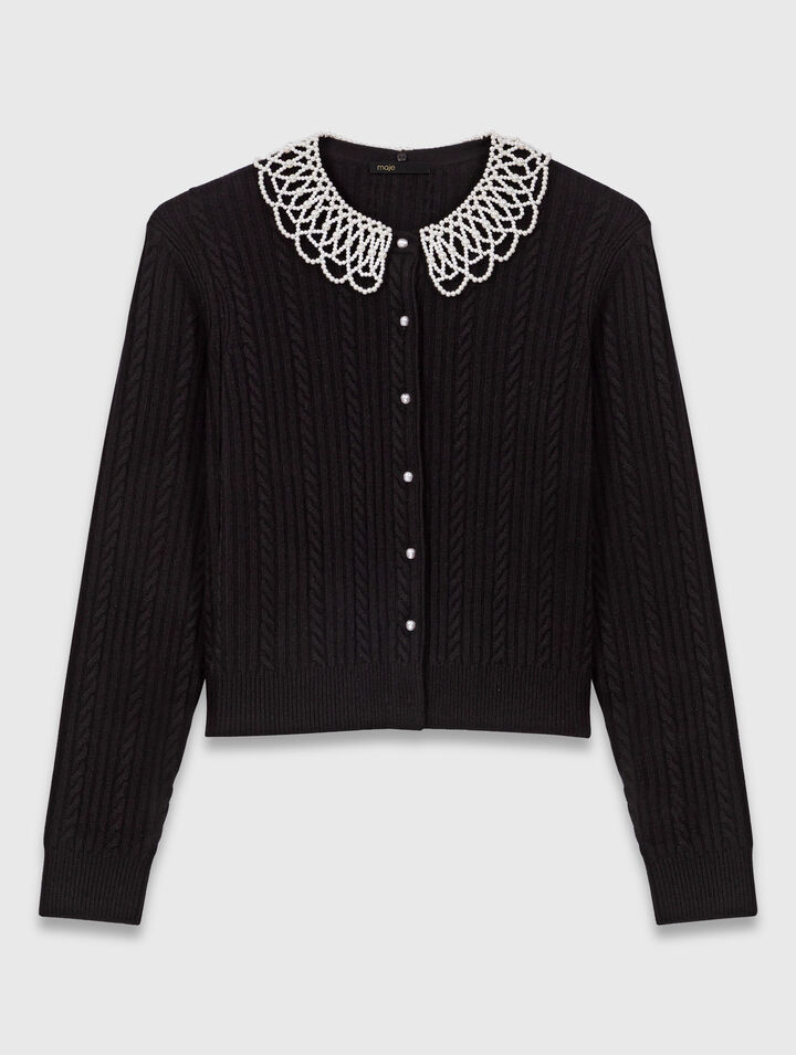 Cardigan avec col perlé amovible
