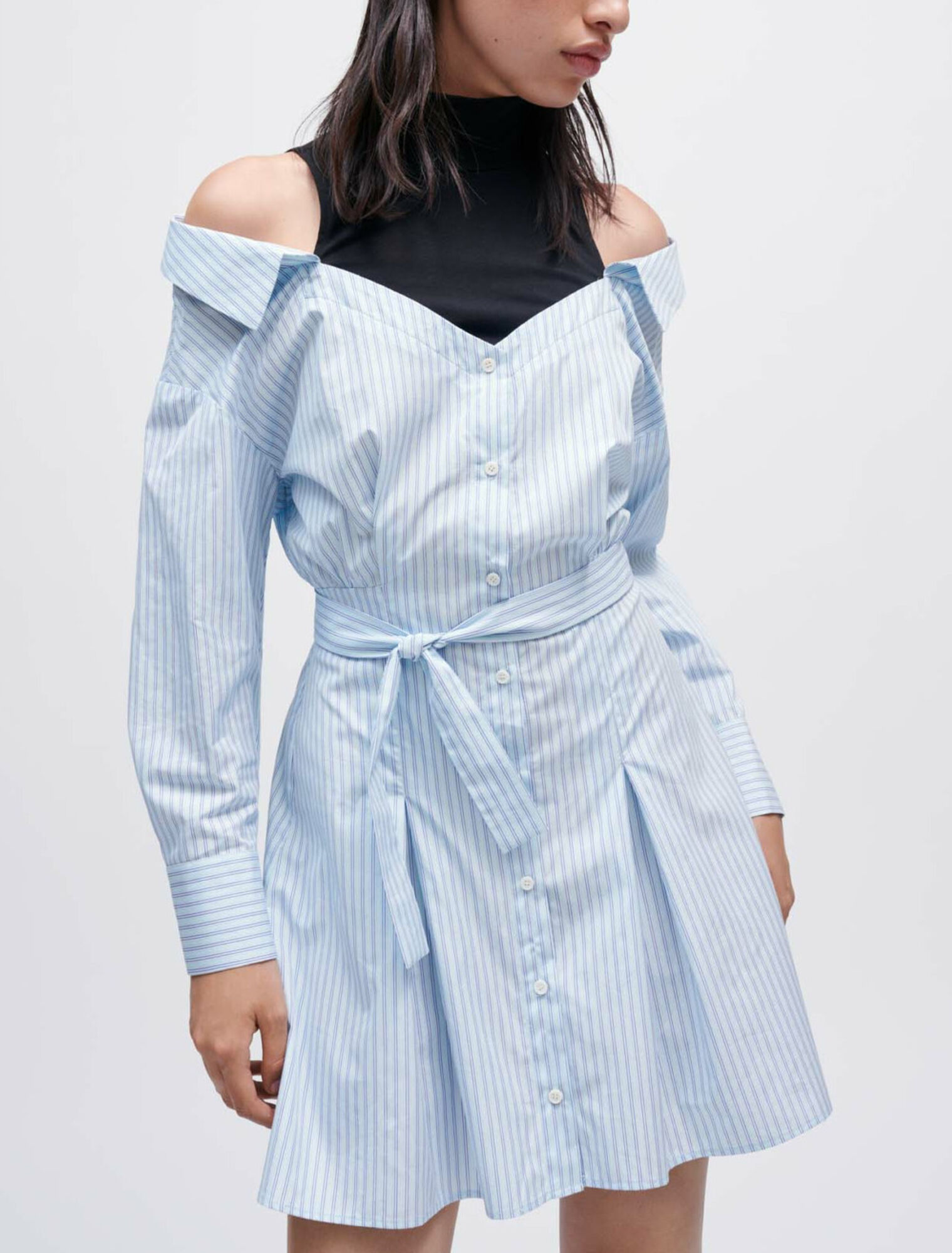 Robe chemise trompe-l'œil à rayures