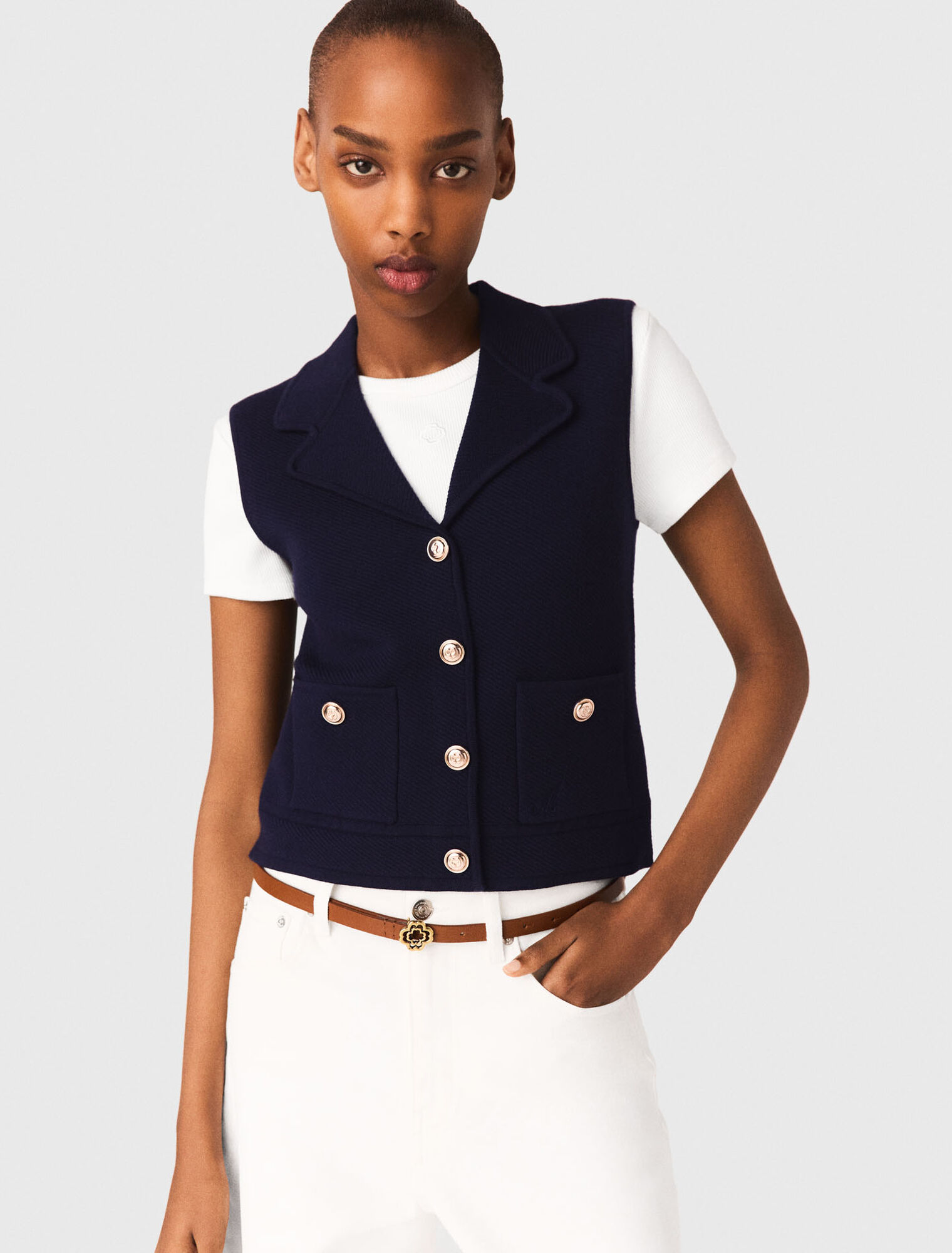 Gilet en maille &agrave; col polo
