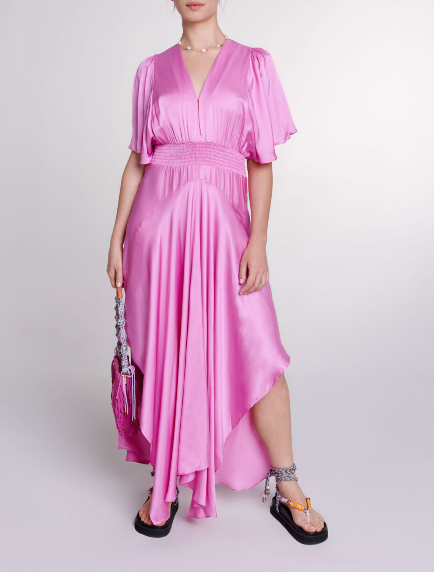 Robe longue satinée