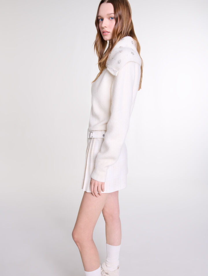 Jupe short plissée en tweed
