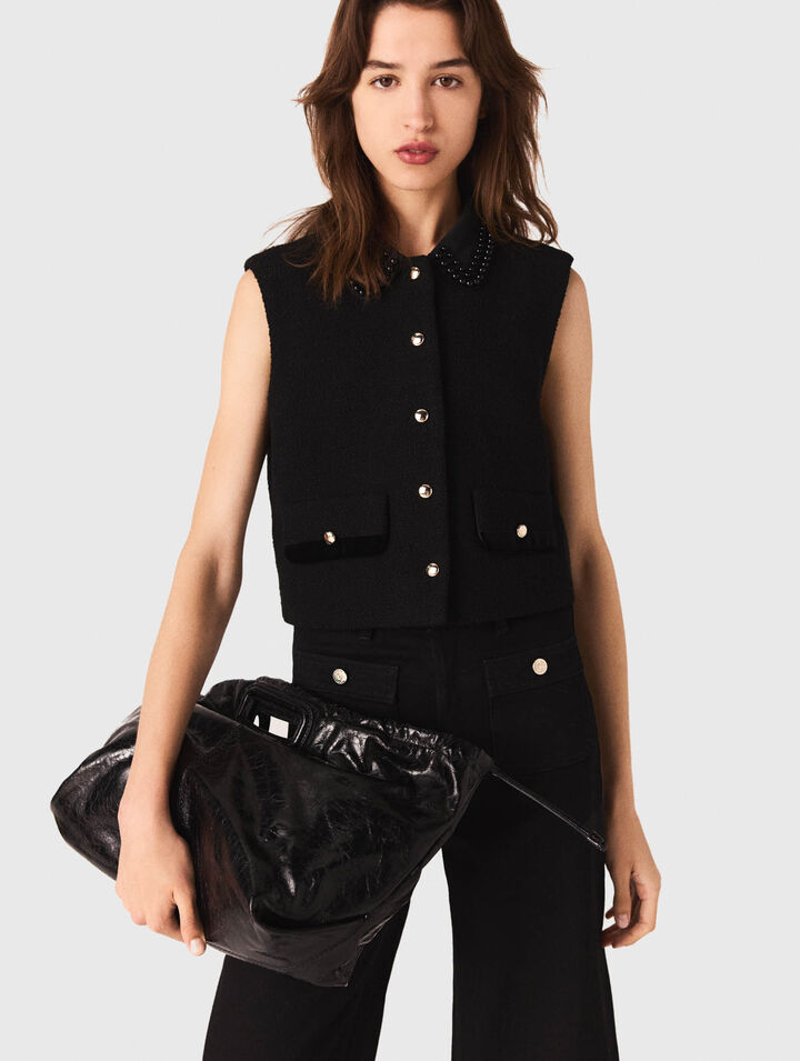 Top en tweed avec galons en velours