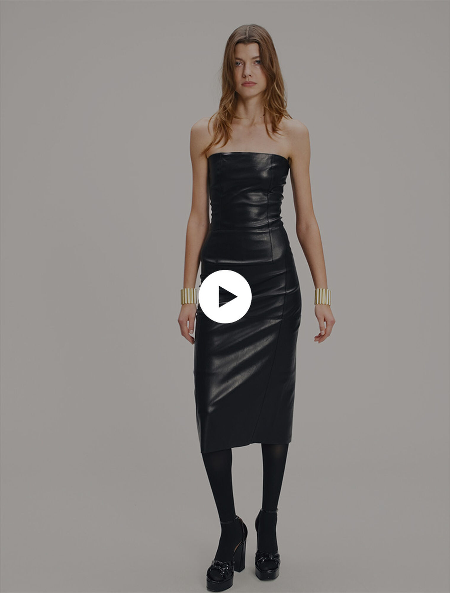 Robe bustier midi en cuir stretch