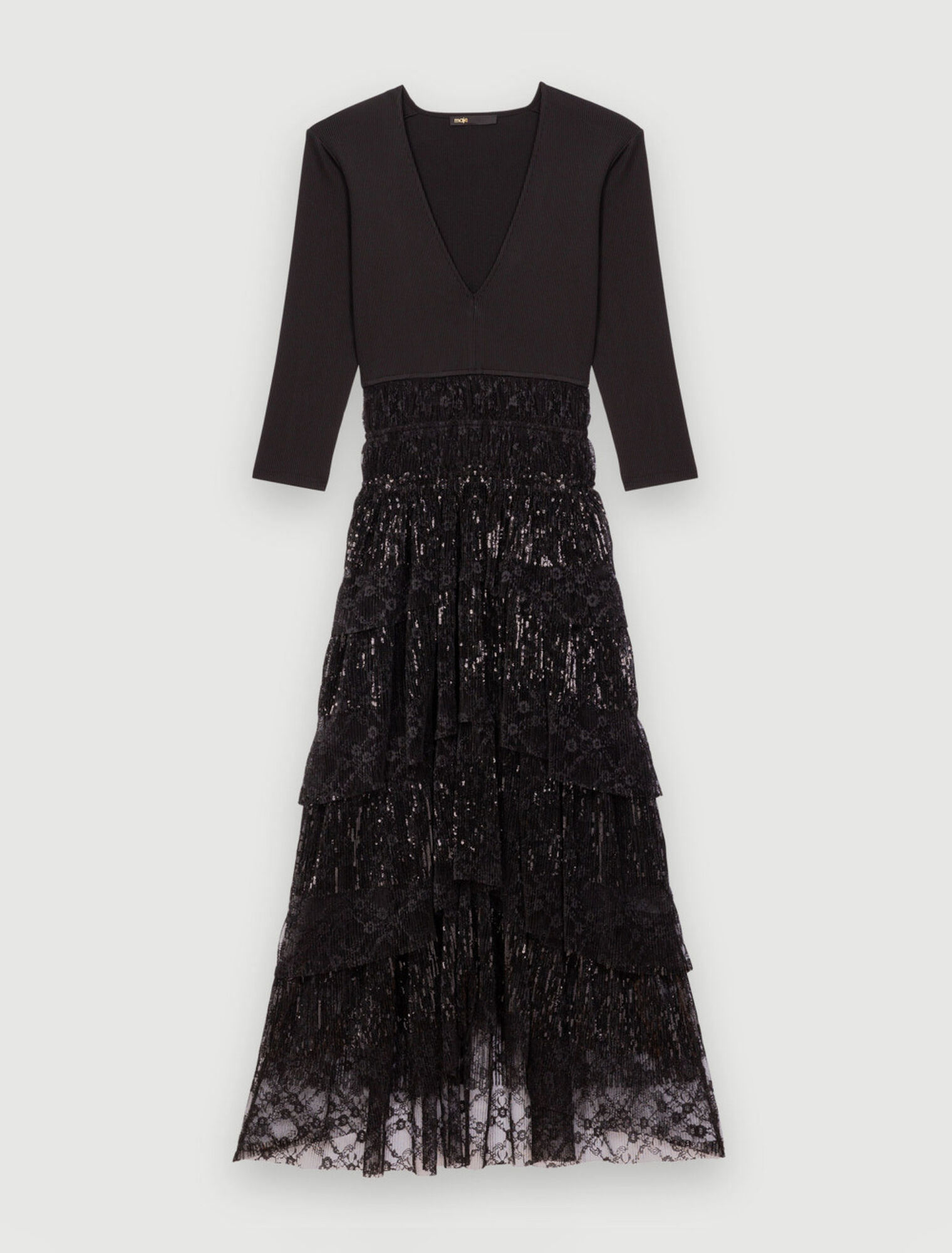 Robe en mix jersey et dentelle sequins