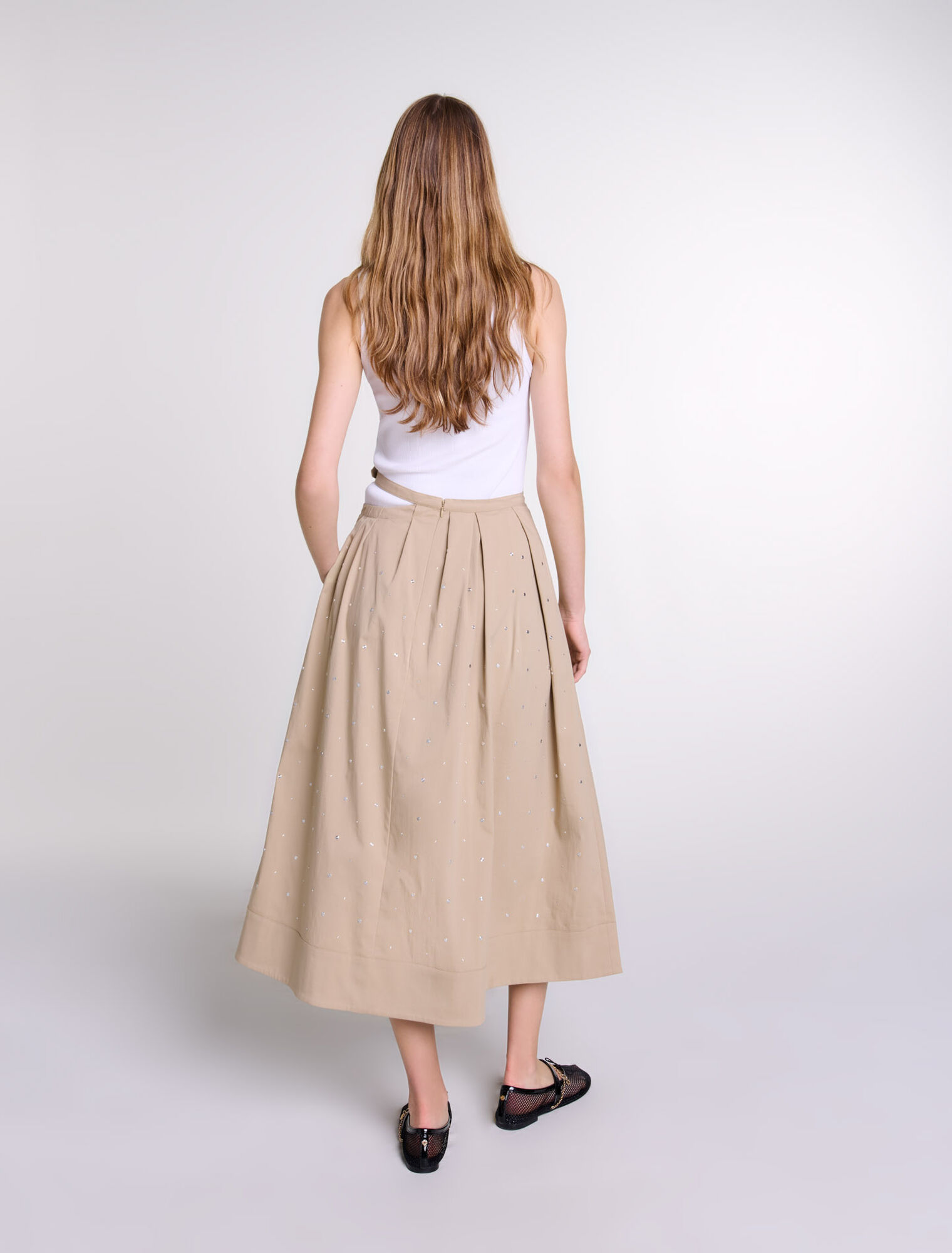Jupe longue cloutée en coton