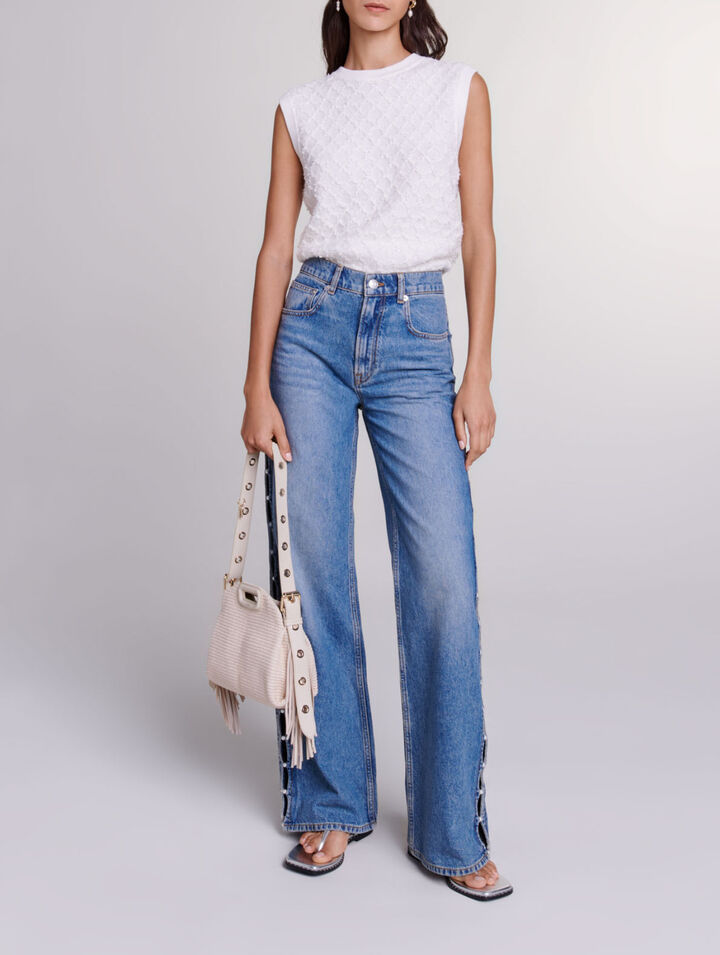 Jeans droit ajouré et perlé