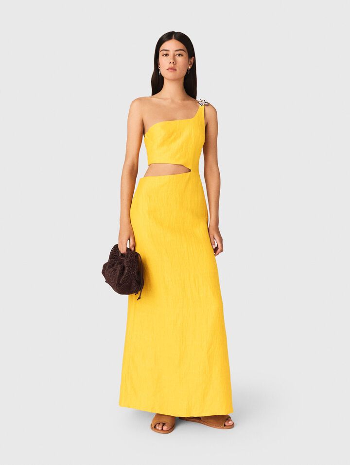 Robe asym&eacute;trique en lin m&eacute;lang&eacute;