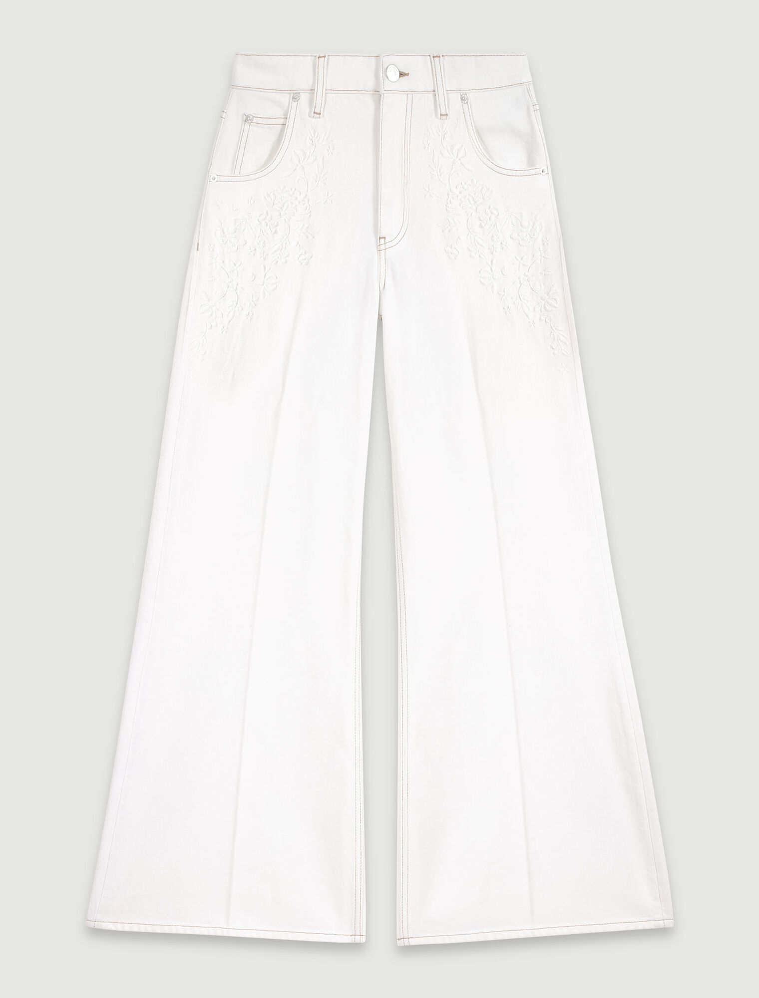 Jean large taille haute brodé