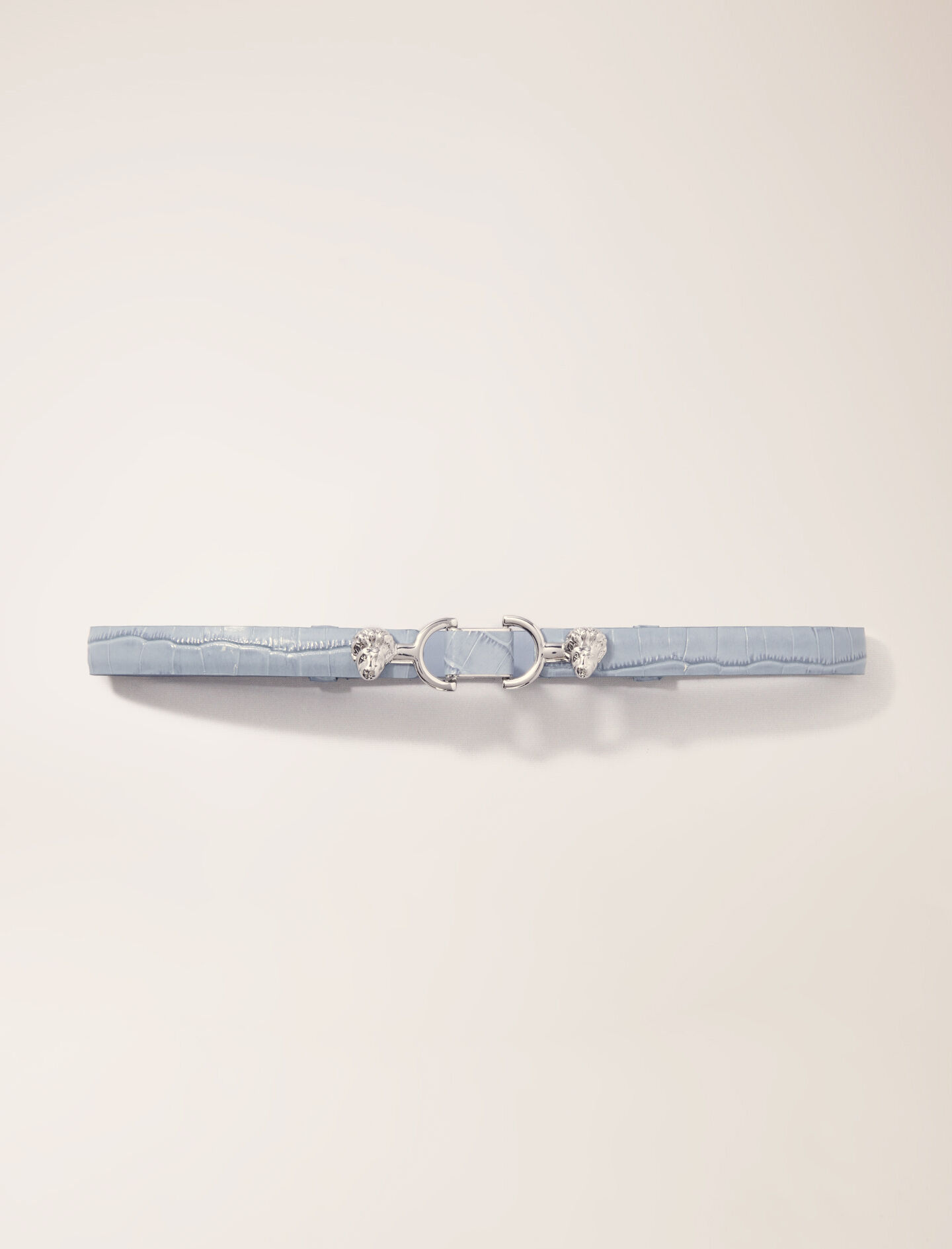 maje Ceinture fine en cuir à mors lion Bleu Ciel
