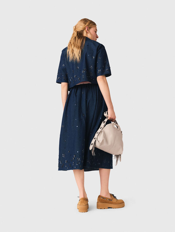 Chemise courte en denim brod&eacute;