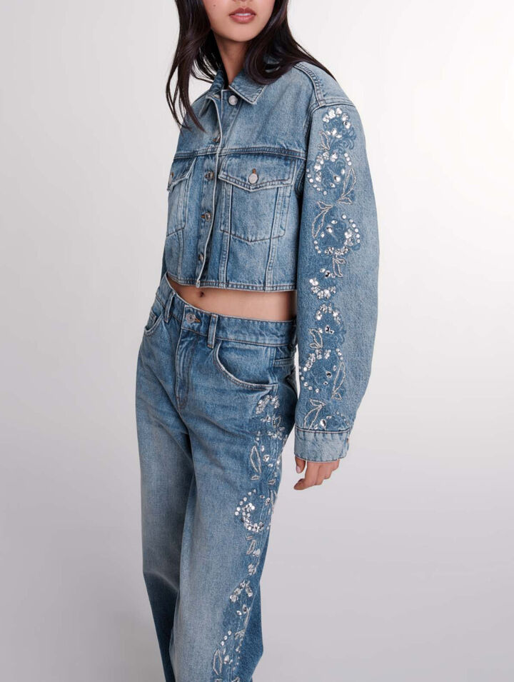 Blouson en denim brod&eacute; 