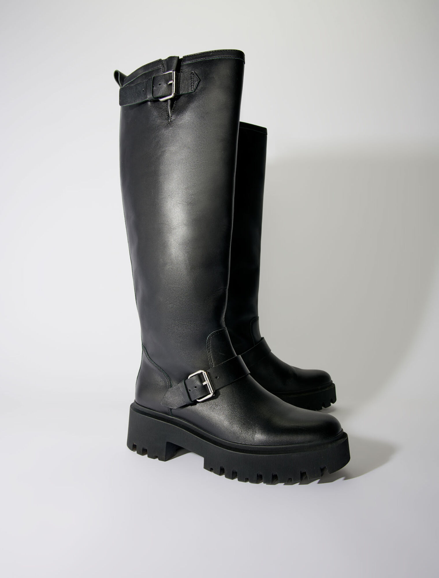 Bottes biker en cuir lisse