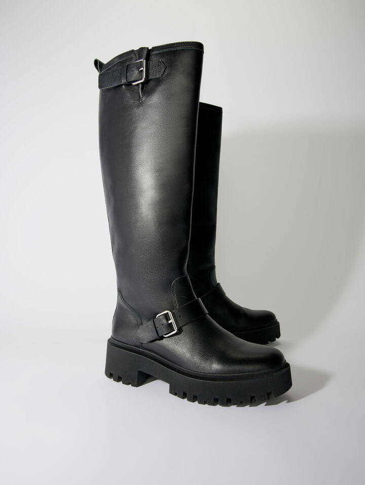 Bottes biker en cuir lisse