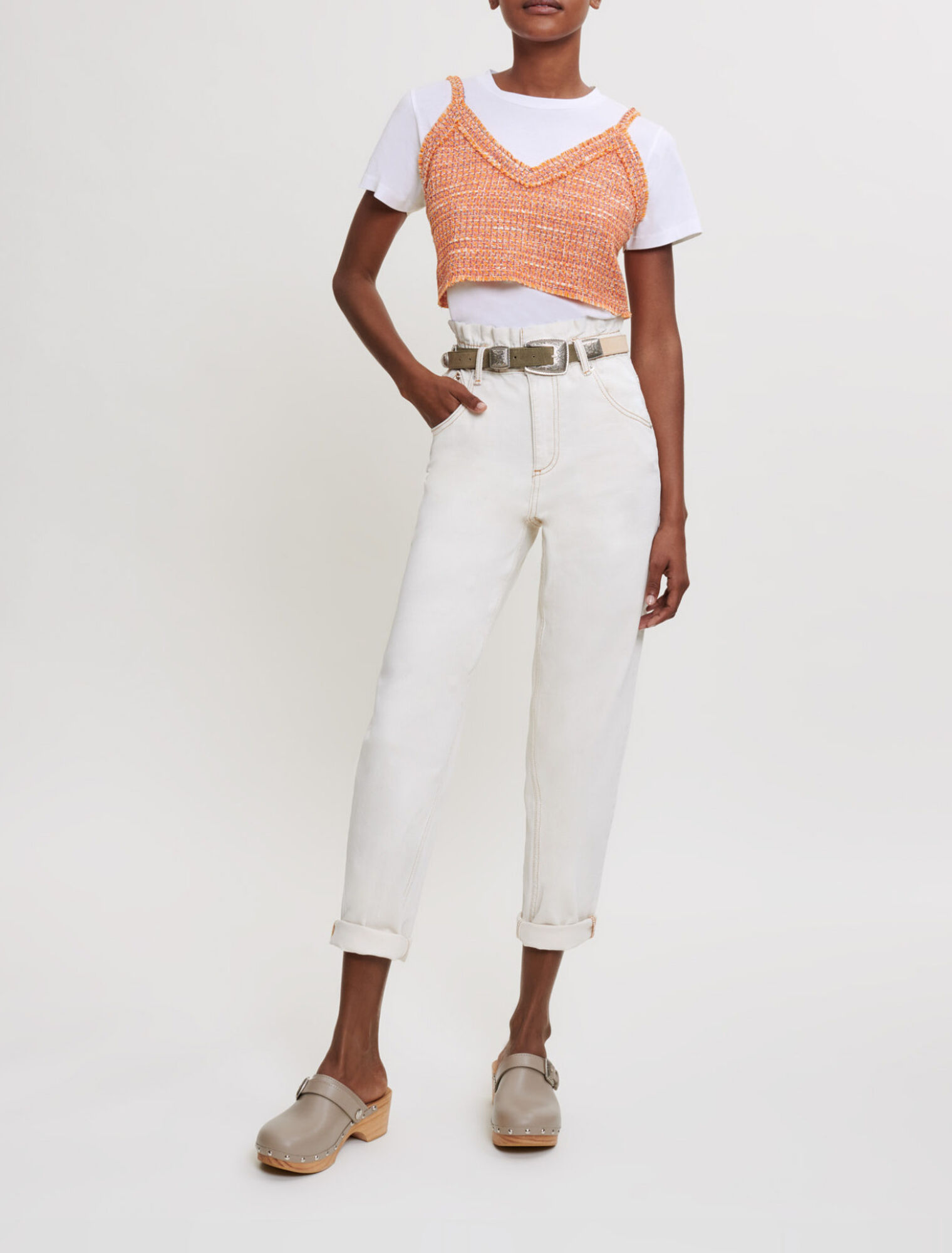 Tee-shirt trompe l'œil jersey et tweed