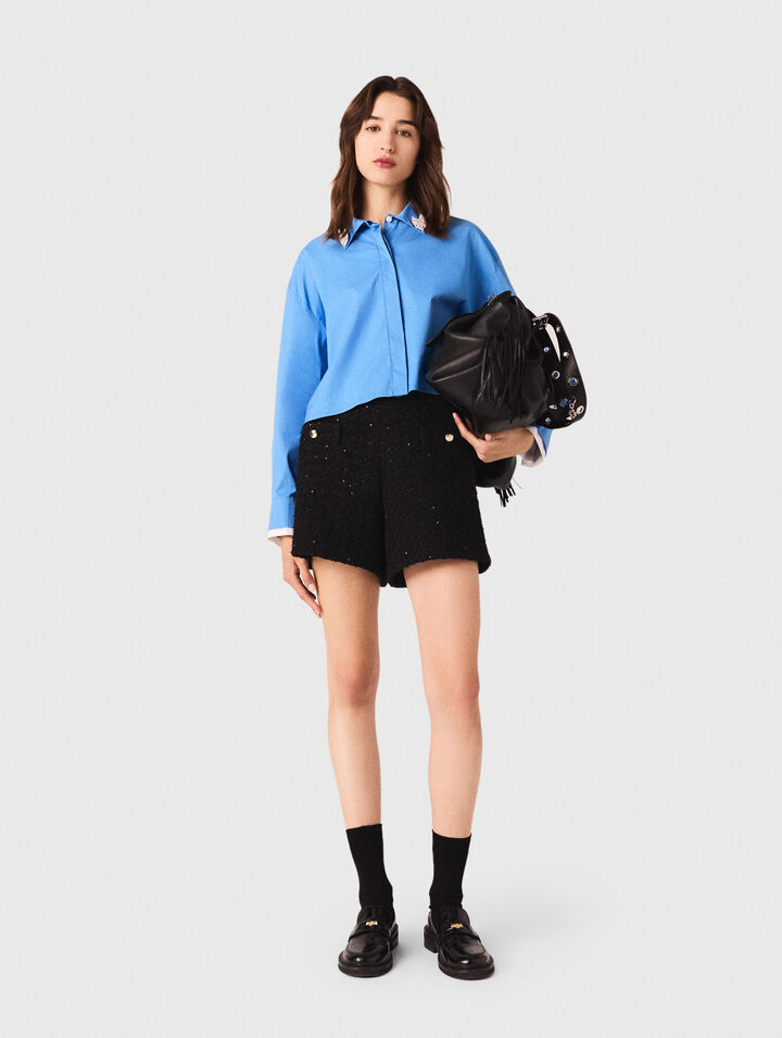 Short en tweed avec strass