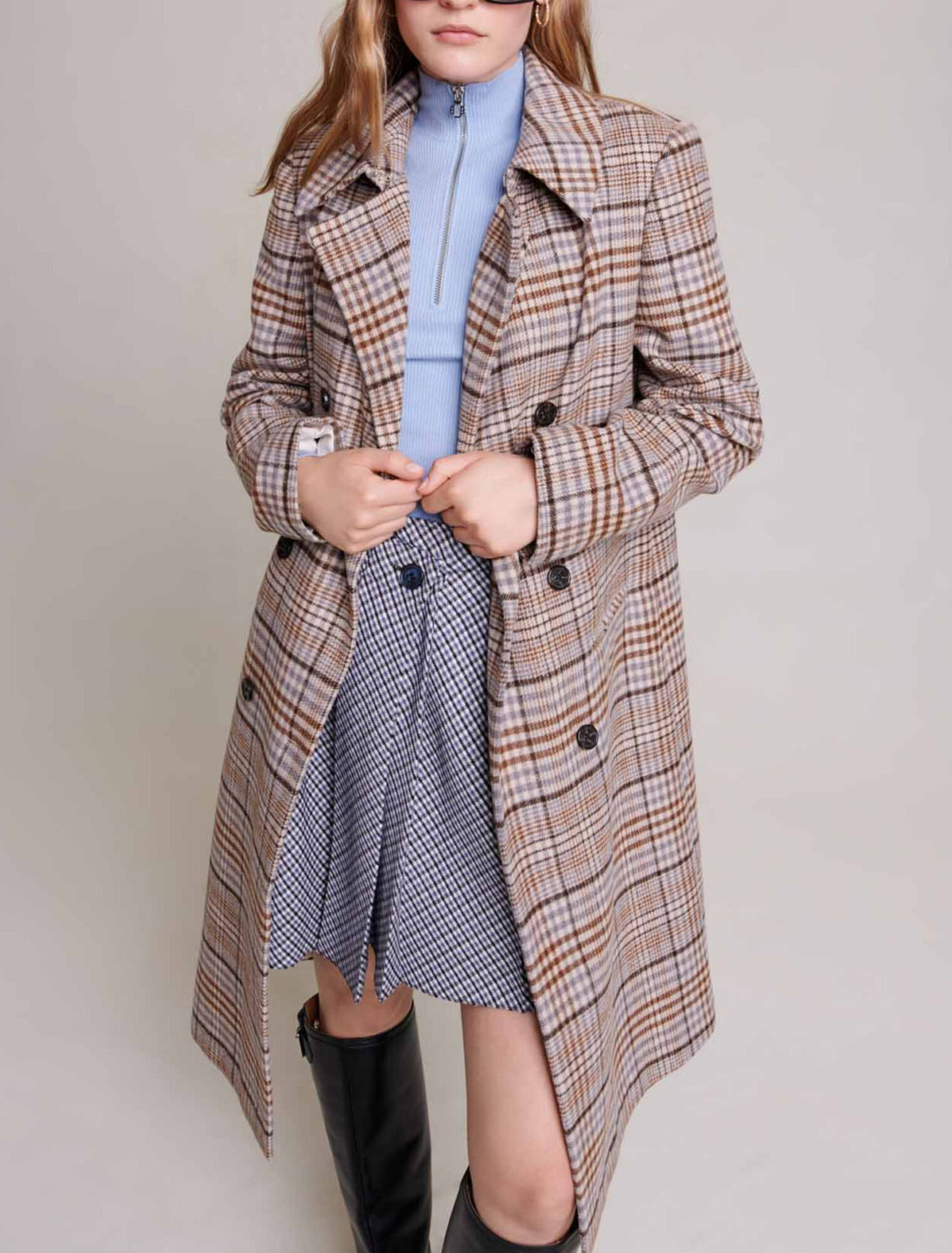 Manteau long à carreaux