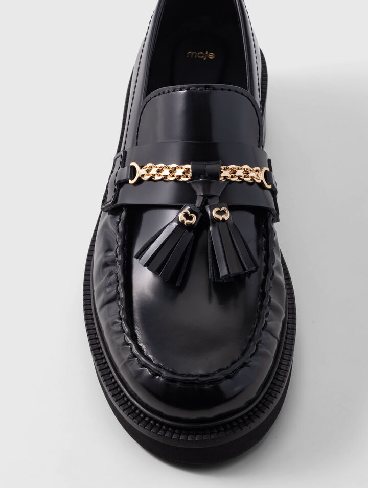 Mocassins en cuir &agrave; bords pliss&eacute;s