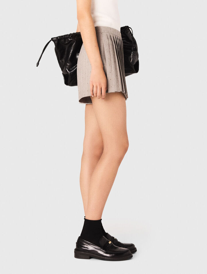Short trompe l'œil plissé à strass