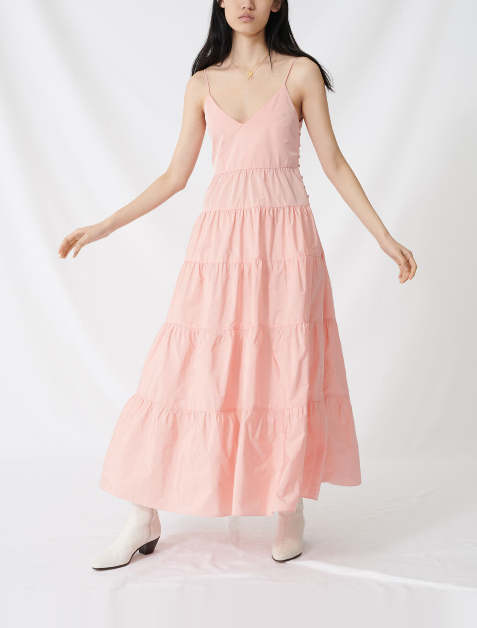 Robe maxi à fines bretelles en taffetas