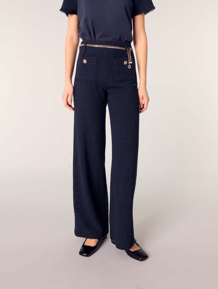 Pantalon en tweed à ceinture chaîne