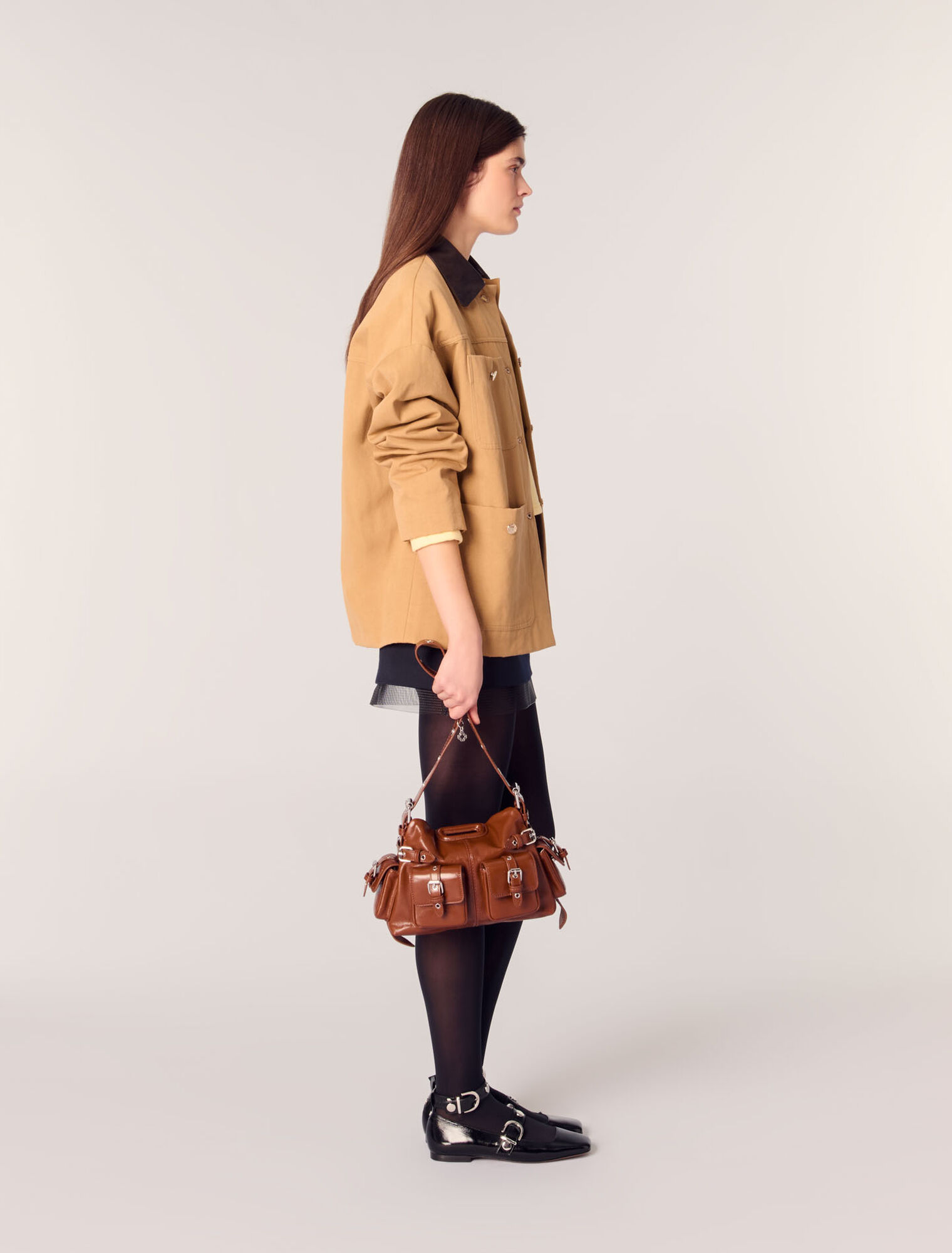 Manteau en coton et col en cuir