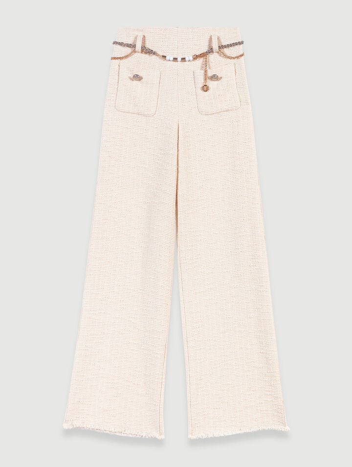 Pantalon Large En Tweed - Blanc - Maje