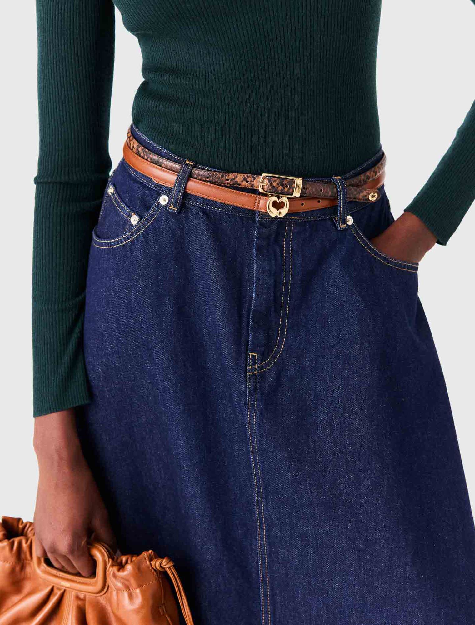 Ceinture fine en cuir emboss&eacute;