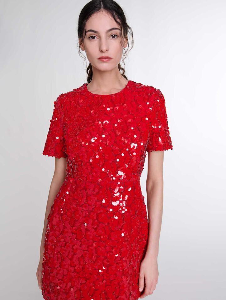 Robe courte à sequins fleurs