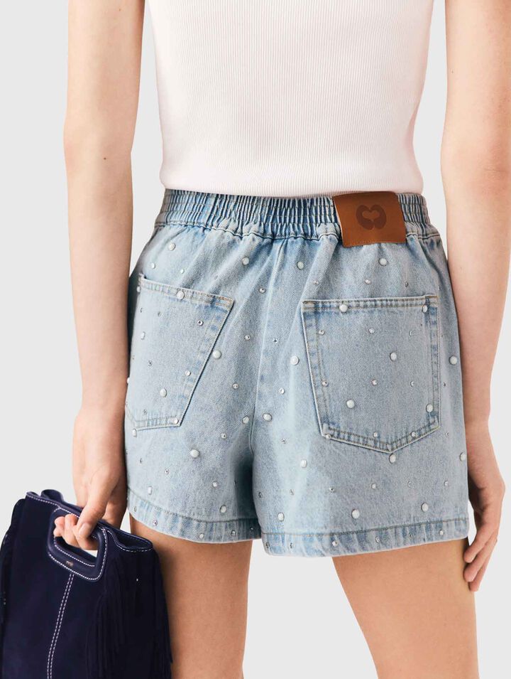 Short en denim avec fleurs