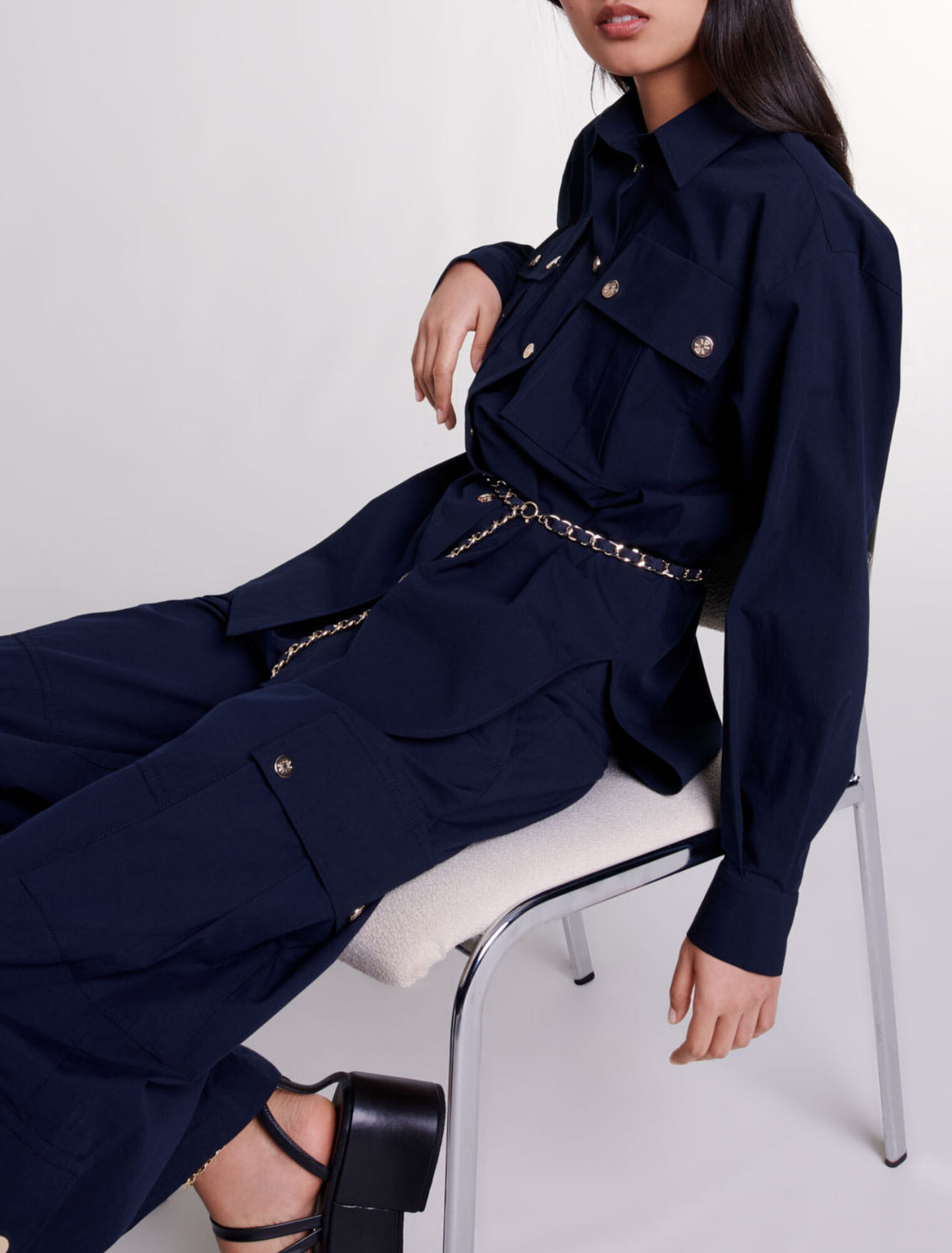 Chemise longue ceintur&eacute;e 