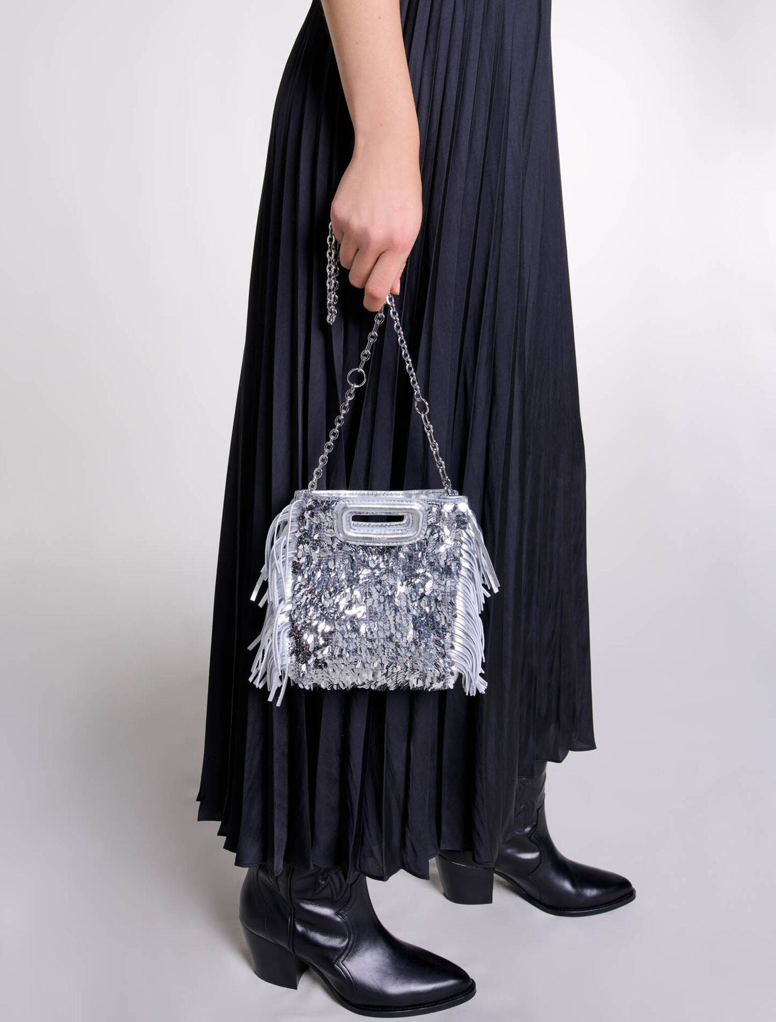 Sac M mini en sequins argents