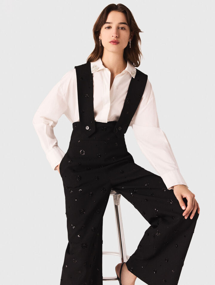 Pantalon à bretelles brodé