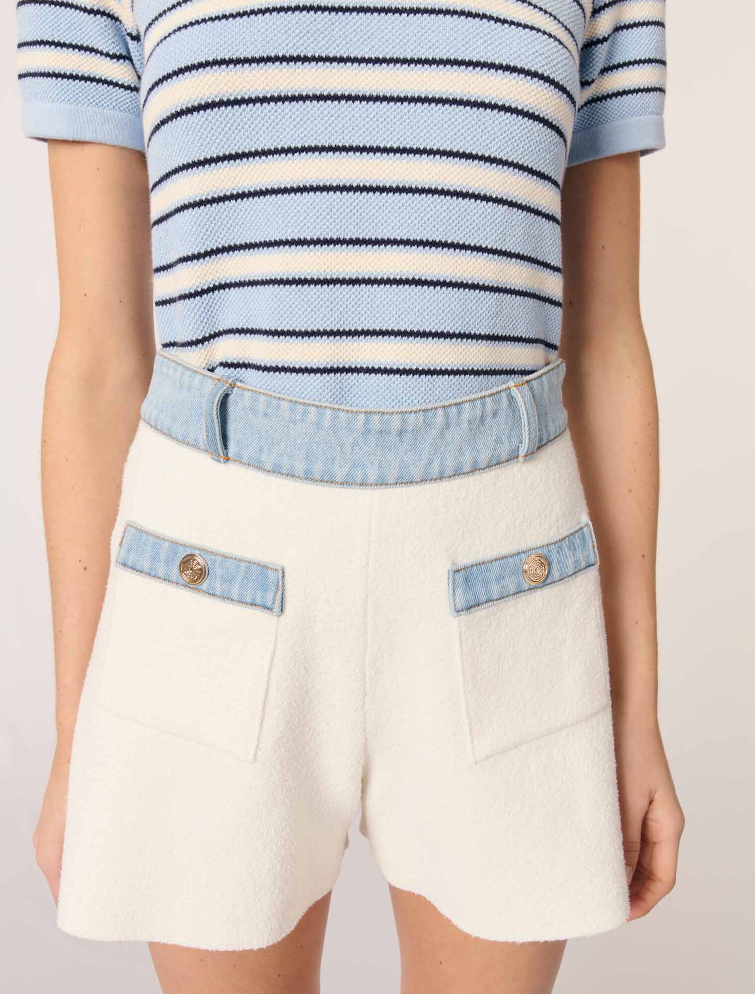 Short en maille et galons denim