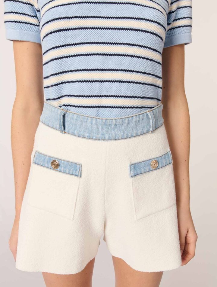 Short en maille et galons denim