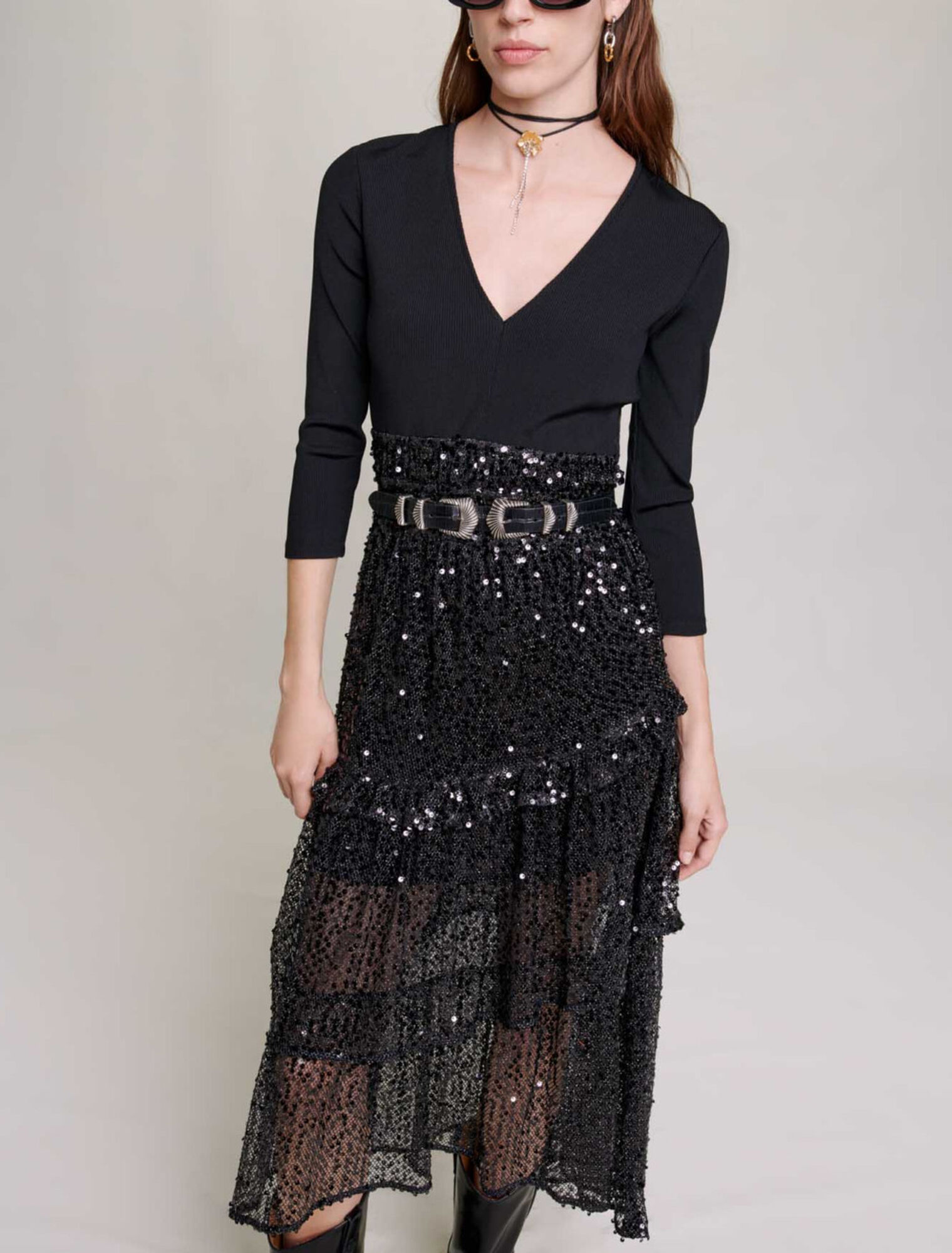 Robe longue mesh et sequins