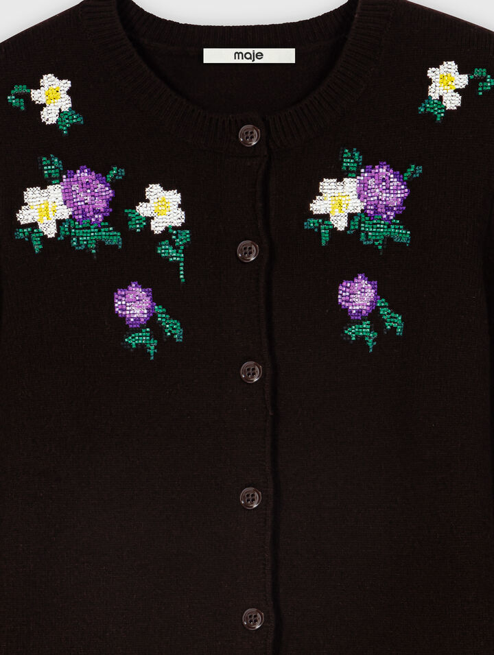 Cardigan avec broderies florales