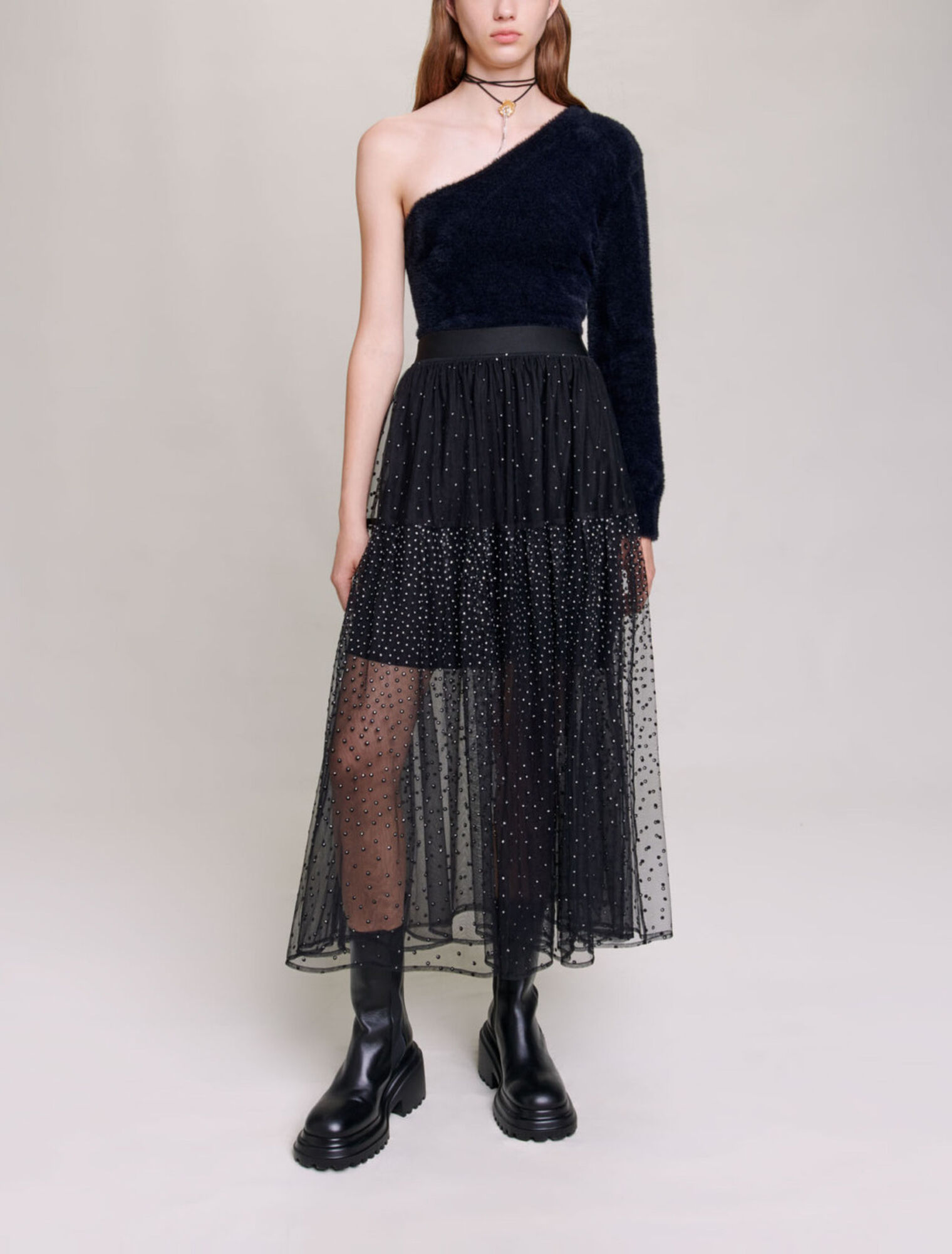 Jupe longue en tulle à pois glitter