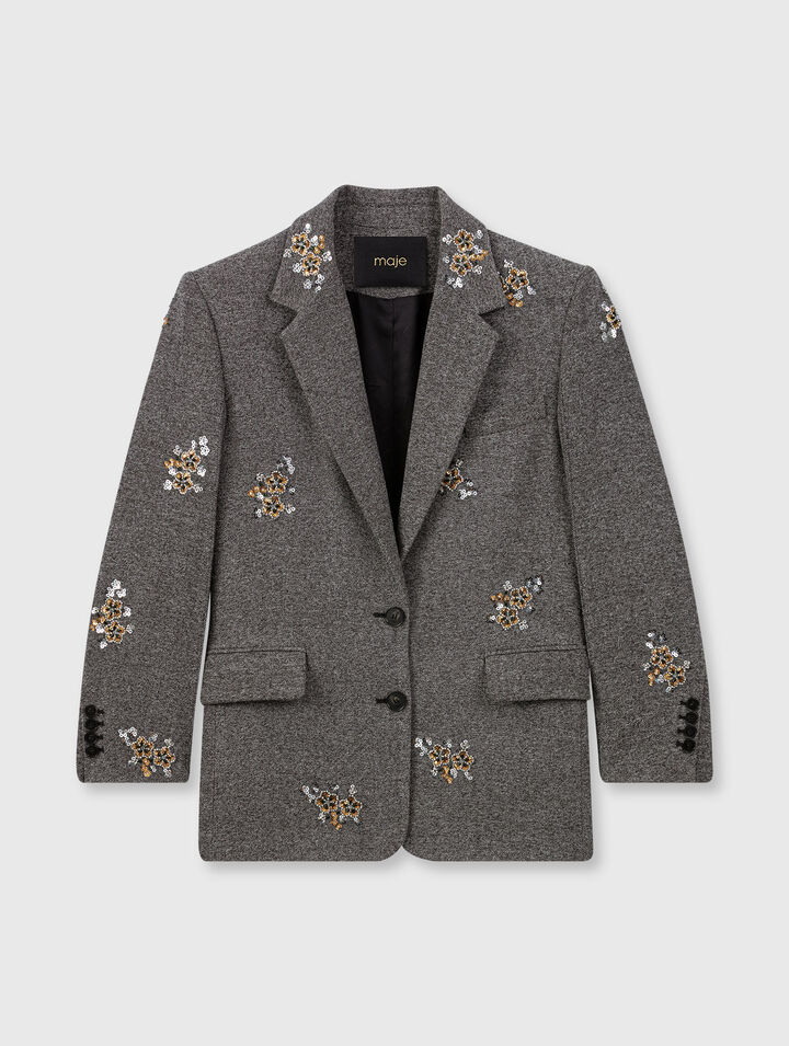 Veste en laine avec fleurs brodées